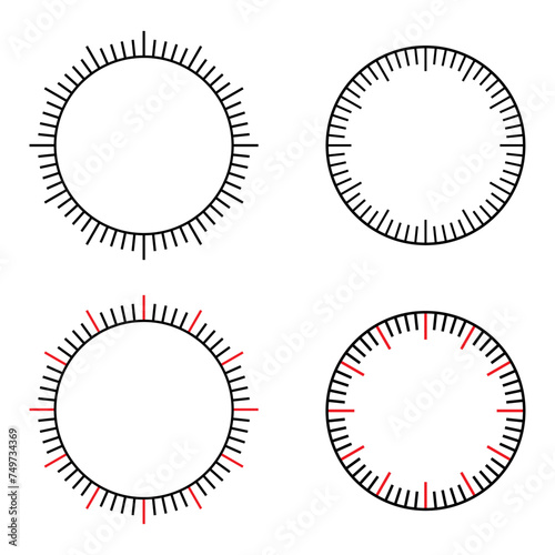Divided into minutes and seconds round meter scale blank mechanical clock face.