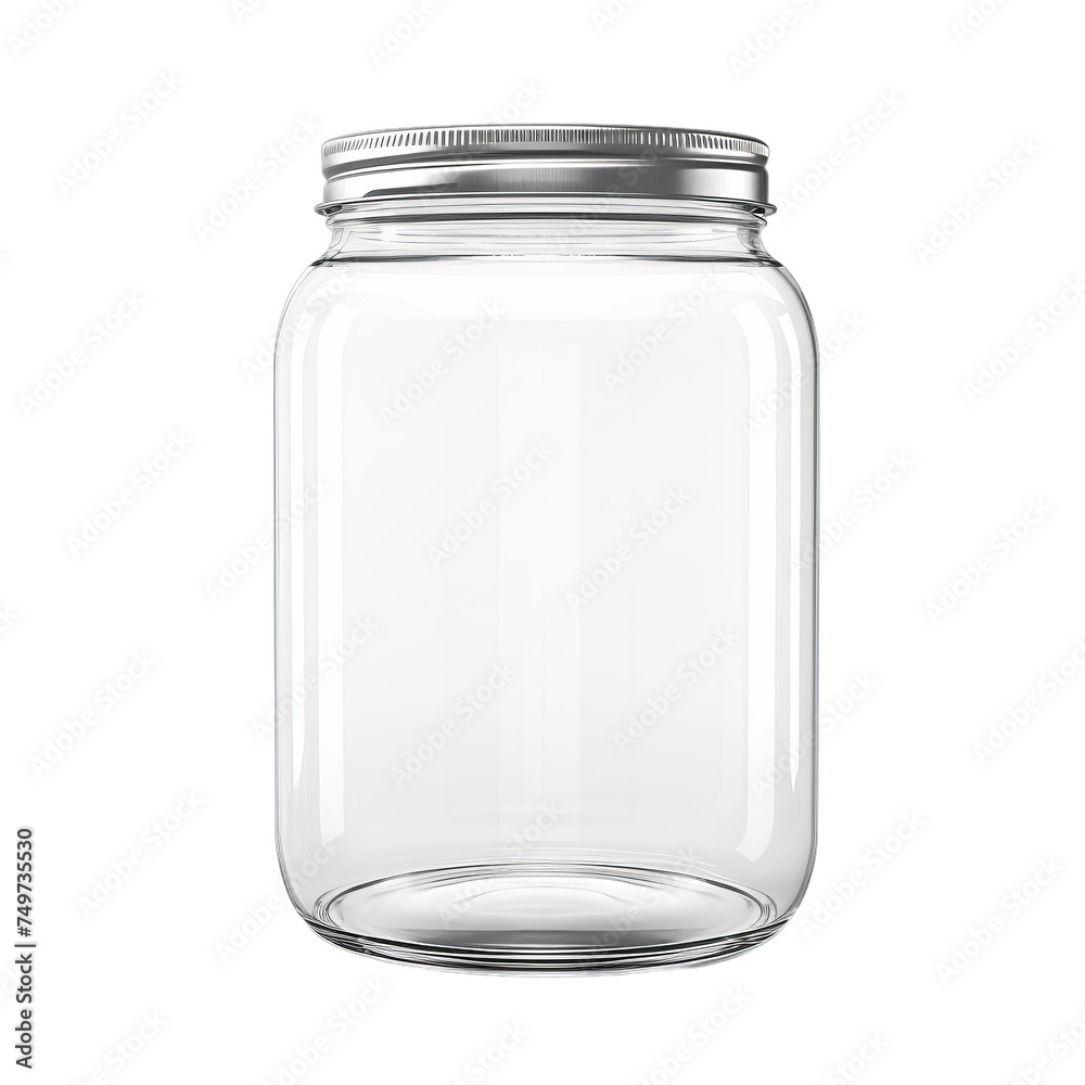 A blank glass jar with a metal twist-off lid isolated on transparent background, png A blank glass jar with a metal twist-off lid isolated on transparent background, png