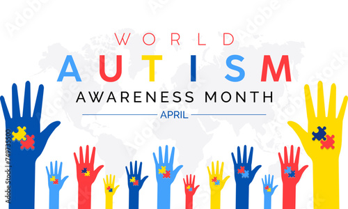 National Autism Awareness Month Observed every year of April, Vector banner, flyer, poster and social medial template design.