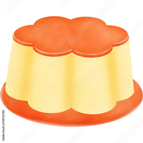 Illustration of a custard pudding cake isolated on png or transparent background