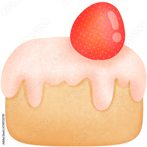 Illustration of a cake with strawberry on top isolated on png or transparent background