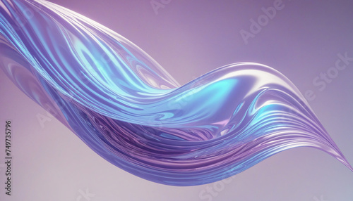 Futuristic colorful 3d render holographic or iridescent abstract flying cloth shape