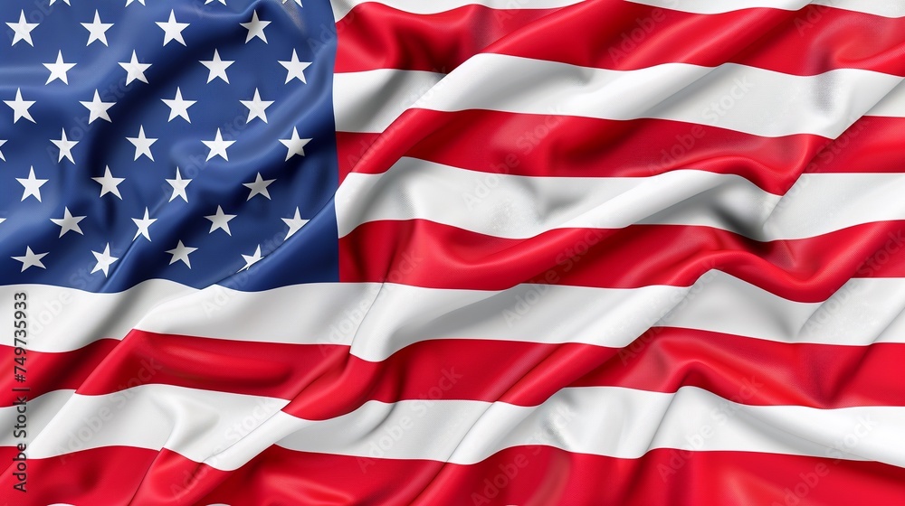 Obraz premium USA flag background. Waving American flag in sunlight flare, close up