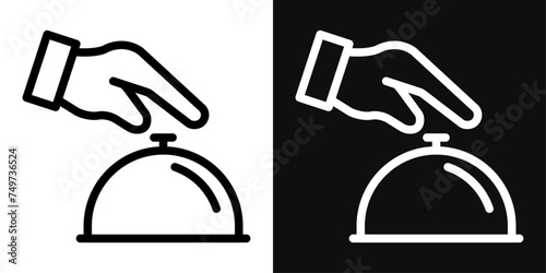 Hand Touching Service Bell Icon Set. Vector Illustration