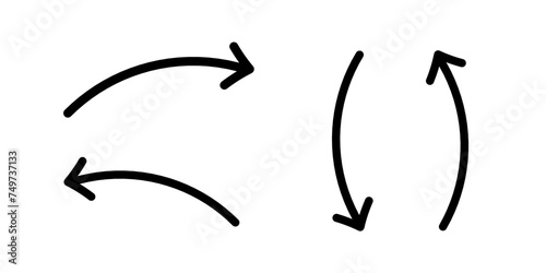Set of Handrawn arrow with black marker on white background. Top view