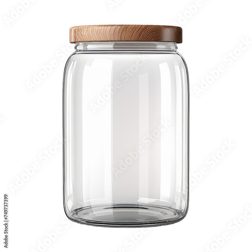 A blank glass jar with a wooden lid isolated on transparent background, png photo