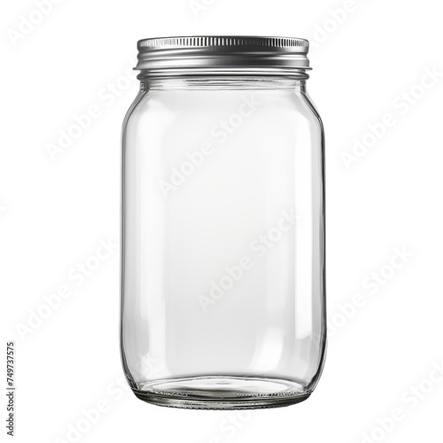 A blank glass mason jar with a metal lid isolated on transparent background, png