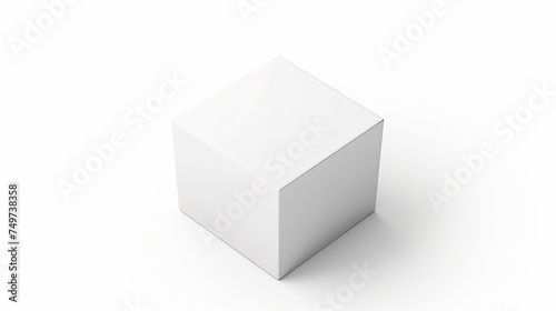 White cube blank box from top front far side angle. 3D illustration isolated on white background.