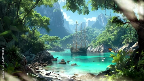 A Secluded Hideout for Swashbucklers, Seamless looping 4k video background animation for streamer, game, or vtuber photo