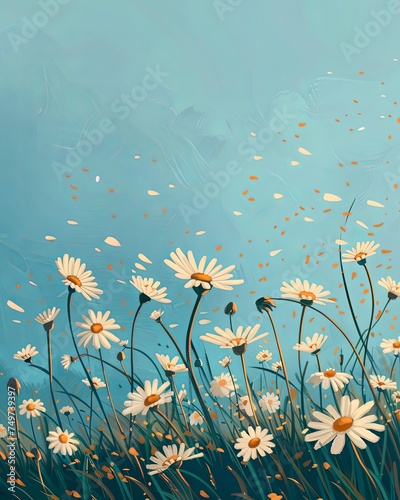 A whimsical illustration of daisies dancing in the wind