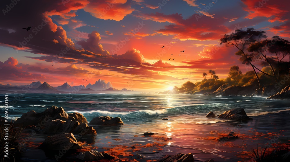 A radiant sunset over a tranquil ocean