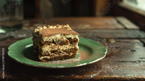 A piece of Tiramisu cake traditional Italian dessert