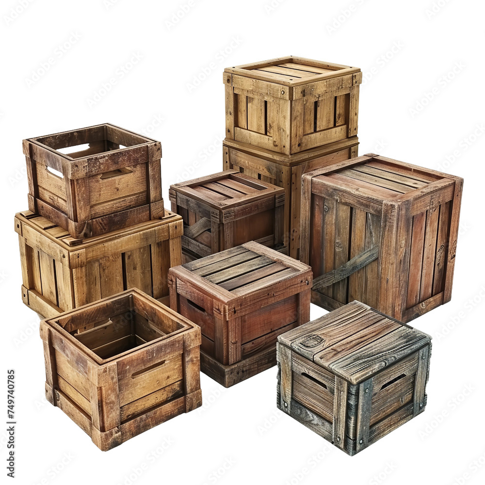 Magnificent Wooden Crate Collection isolated on white background
