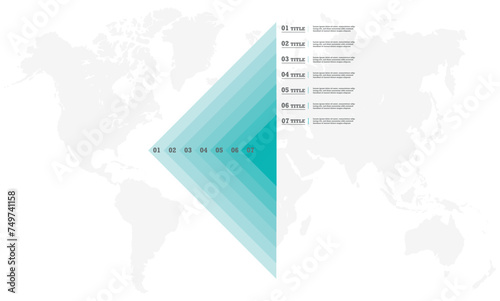 Triangle infographics diagram step by step in a series of circles. diagram with 7 options, and processes.
