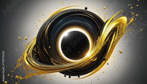 solar eclipse in black and gold abstract colorful shape, 3d render style, isolated on a transparent background
