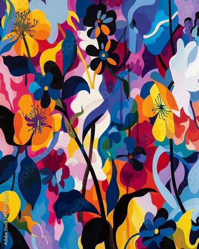 Vibrant colors and abstract shapes blend together in a floral masterpiece inspired by Matisse Flower Market