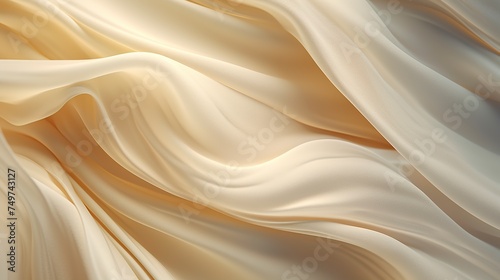 Beautiful golden white silk satin luxury cloth with drapery and wavy folds background of black silk satin material texture.Abstract 3D luxurious fabric background