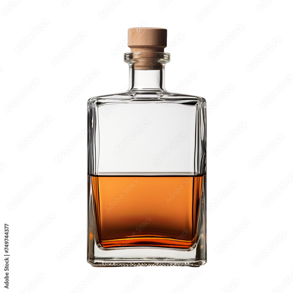 A blank glass whiskey bottle isolated on transparent background, png A blank glass whiskey bottle isolated on transparent background, png