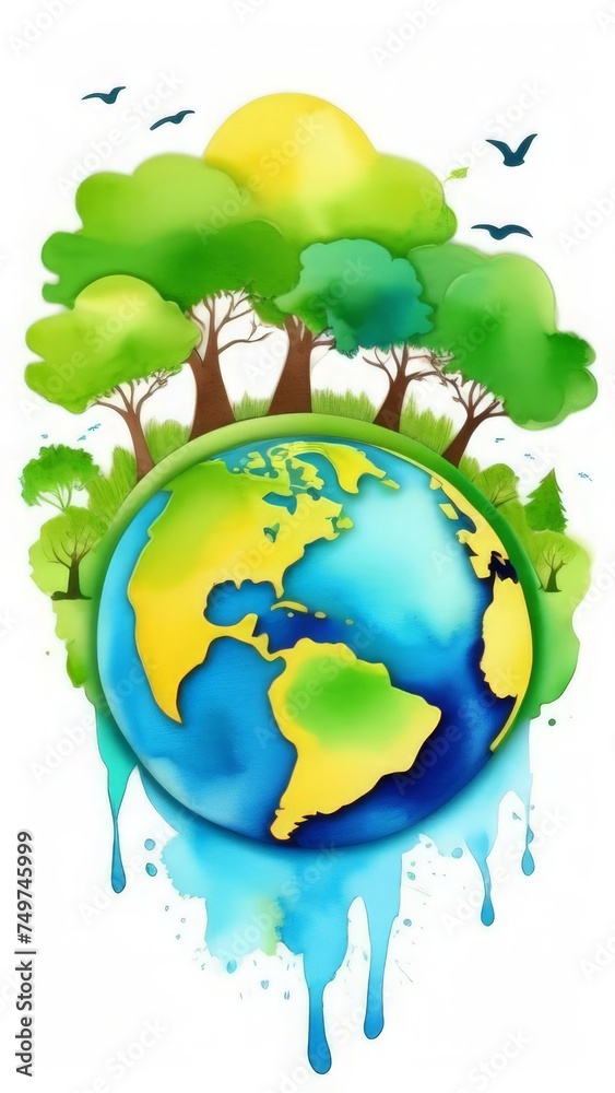 Naklejka premium green planet earth with trees