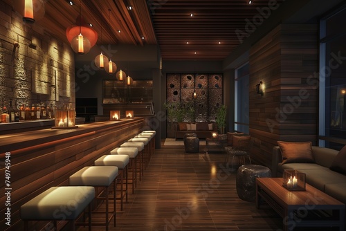 Elegant Modern Bar Interior with Warm Lighting