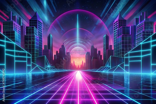 futuristic neon futuristic city background with neon lines and neon lights. neon retro retro style. abstract background, digital technology, science and future concept,