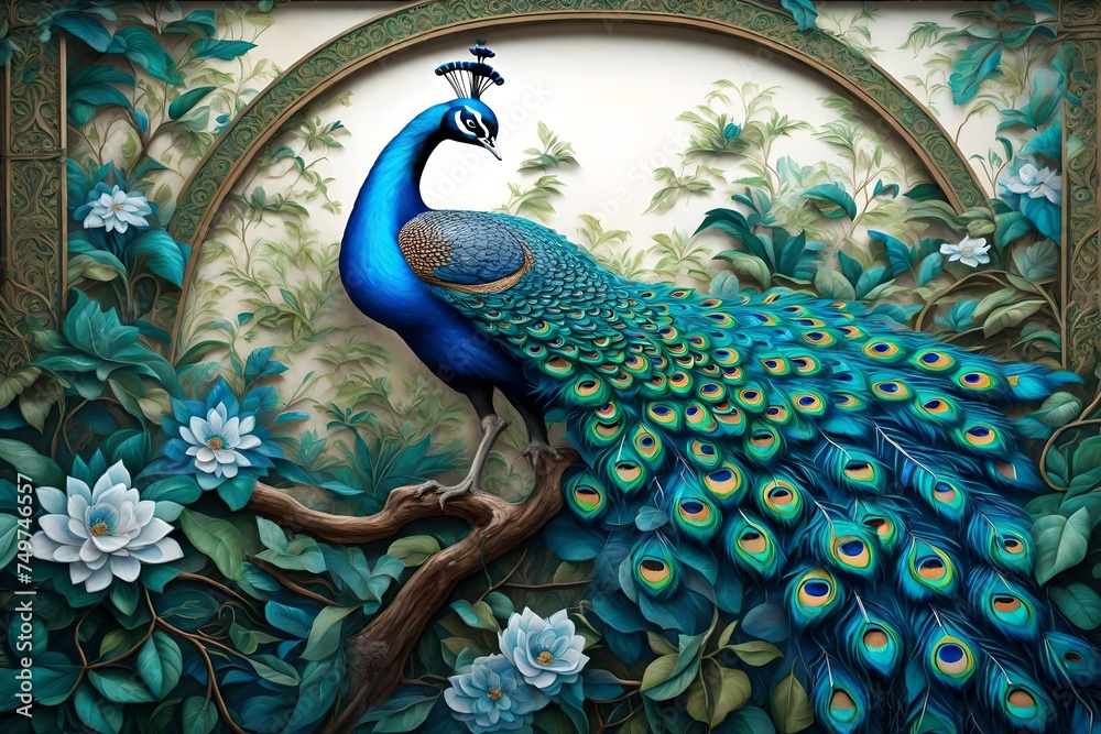 peacock with feathers generated by AI technology