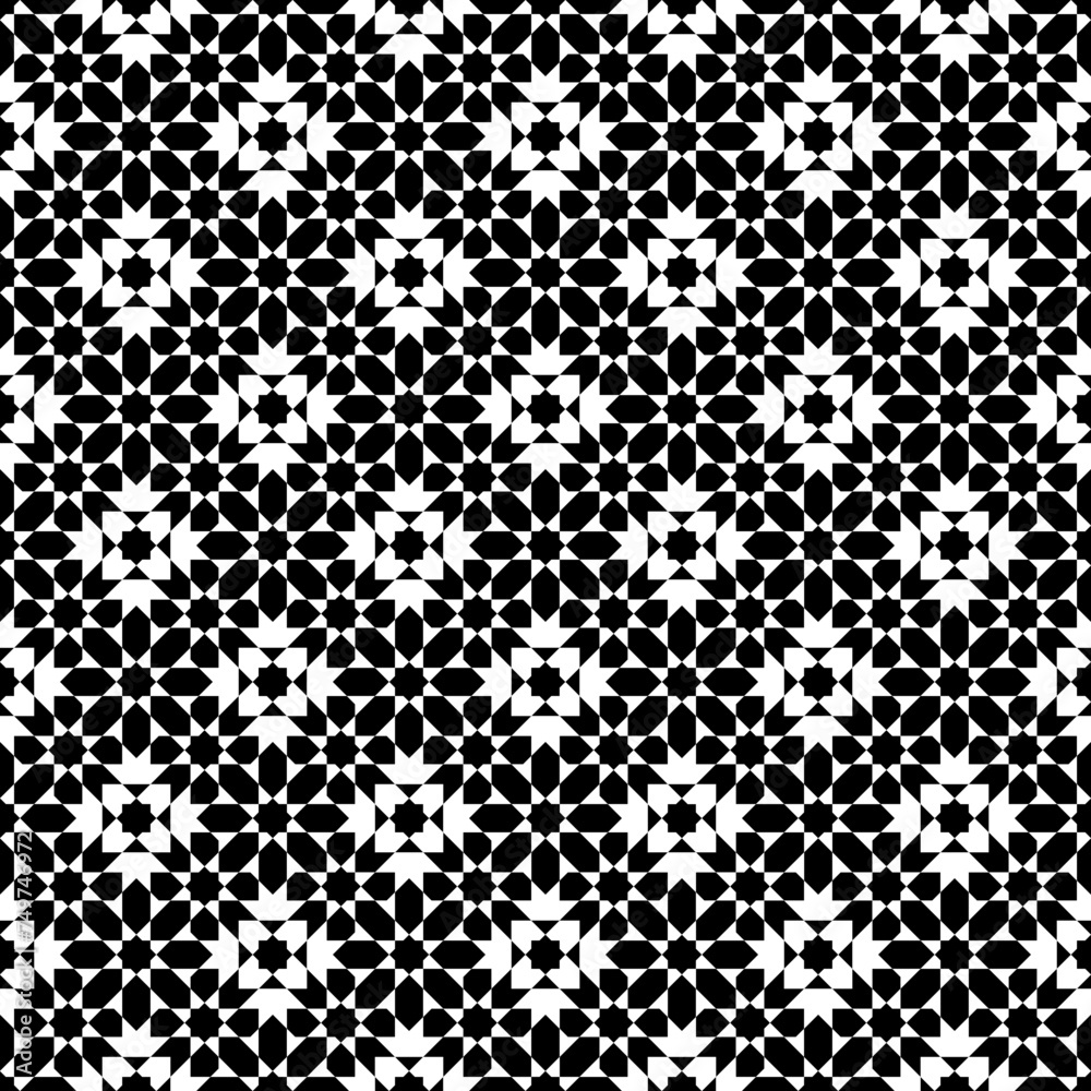 Seamless geometric pattern in arabic style Zellij in black and white Seamless geometric pattern in arabic style Zellij in black and white