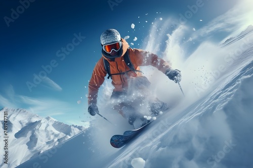 Dynamic Snowy Slopes: Action shots of winter sports like skiing or snowboarding, capturing the energy and thrill of snowy adventures.