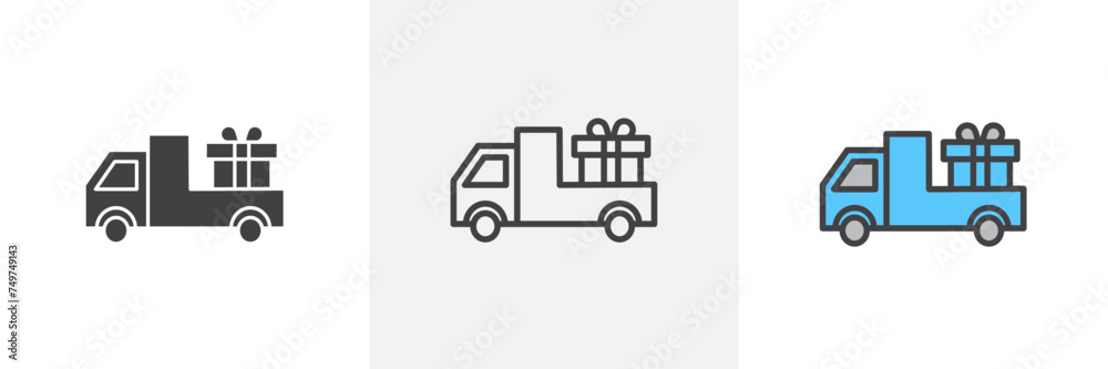 Truck Carrying Gift Box Isolated Line Icon Style Design. Simple Vector Illustration Truck Carrying Gift Box Isolated Line Icon Style Design. Simple Vector Illustration
