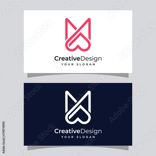 initial letter m love logo design