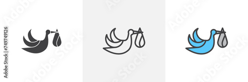 Stork with Baby Isolated Line Icon Style Design. Simple Vector Illustration