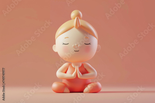 3D style cute cartoon character of a female practicing yoga