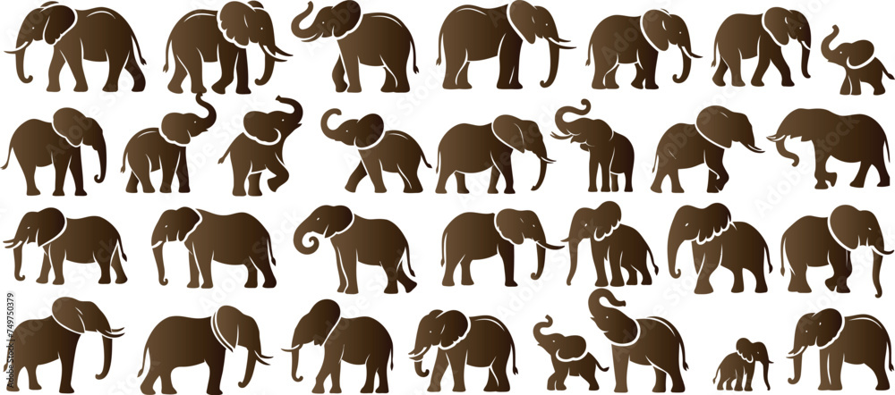 Obraz premium Elephant vector illustration set