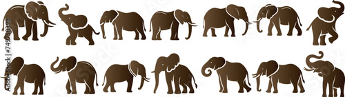 Elephant vector illustration, diverse Elephant poses isolated white background, Elephants vector illustration. Showcasing movement, positions, wildlife, nature, art, design