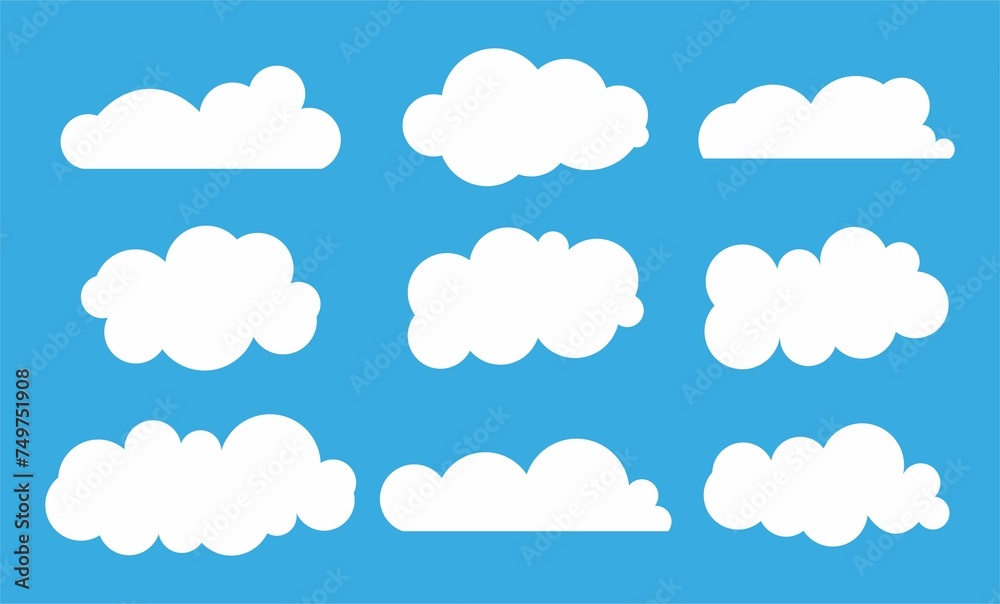 set of clouds on blue background