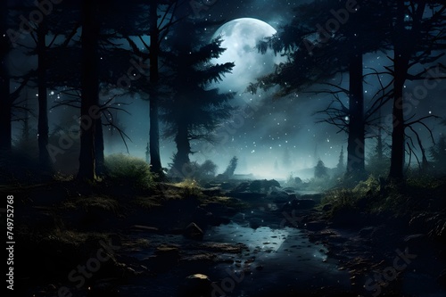 Magical Moonlit Forest: A forest bathed in the soft glow of moonlight, creating a mysterious and enchanting atmosphere.