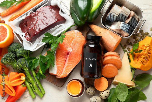 Fotografie Set of high in vitamin A. Concept of healthy.