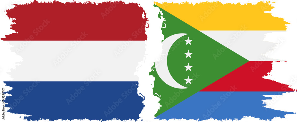 Comoros and Netherlands grunge flags connection vector Comoros and Netherlands grunge flags connection vector