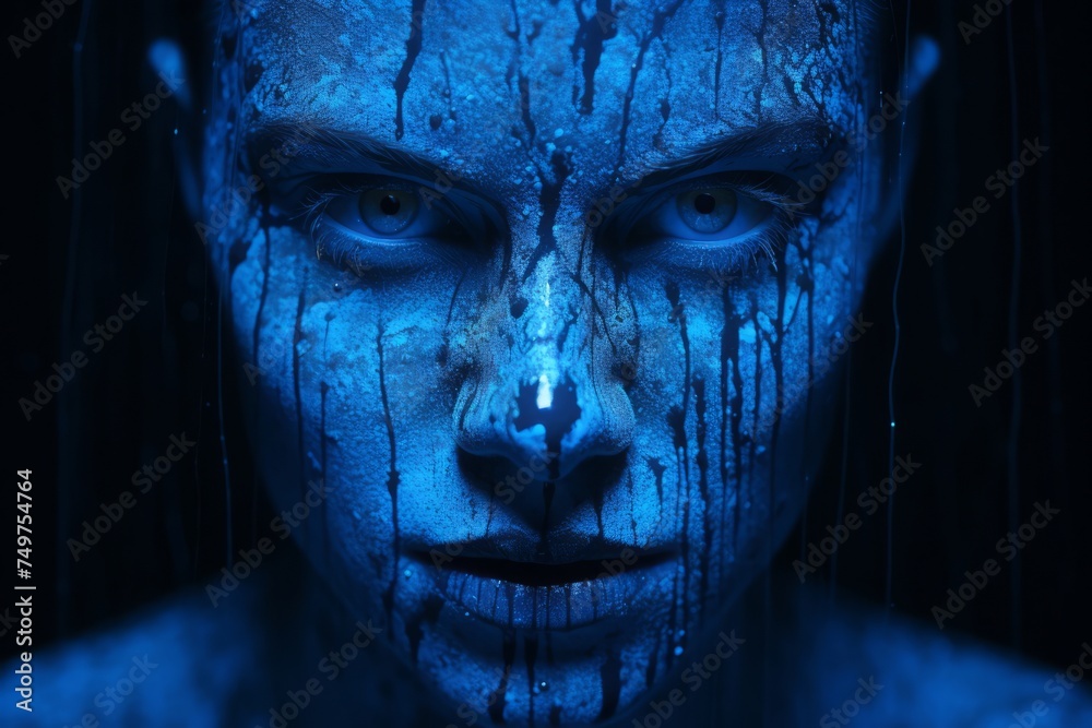 Fototapeta premium 青い顔の人,Generative AI AI画像