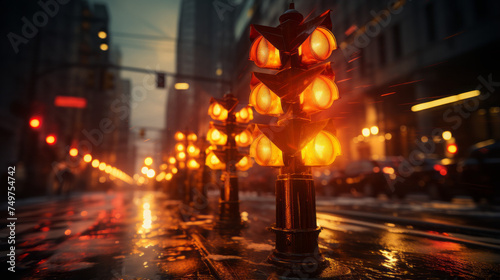 Blurred Christmas Lights: an Abstract Urban Night of Candlelit Streets and Festive Urban Glow amid Holiday Traffic and Red Flames, generative AI