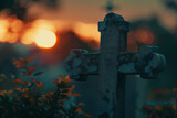 Christian background of a cross at sunset