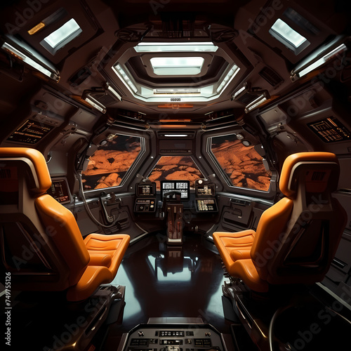 Deserted spaceship interior with futuristic designs