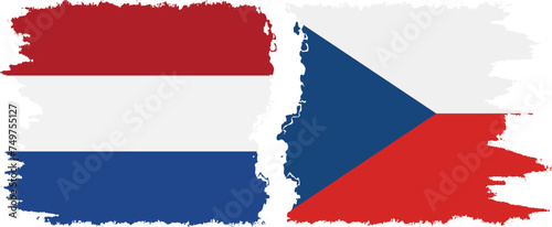 Czech and Netherlands grunge flags connection vector