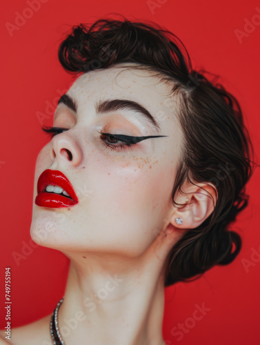 Vintage beauty portrait of a young woman with copy space