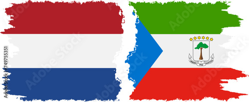 Equatorial Guinea and Netherlands grunge flags connection vector