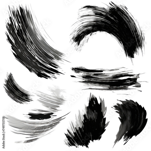 A set of brush stains and strokes on the transparent background