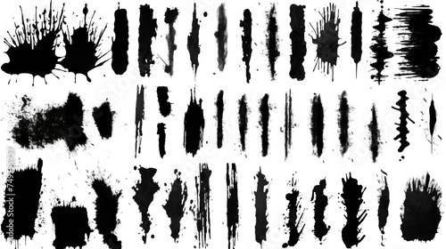 A set of brush stains and strokes on the transparent background photo