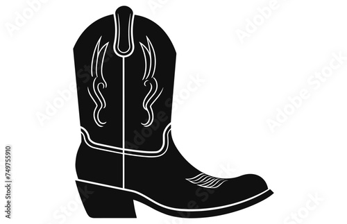 Cowboy boots with ornament. Cowboy western and wild west theme.Cowboy boot Illustration. Cowboy boot heels vector silhouette illustration set.
