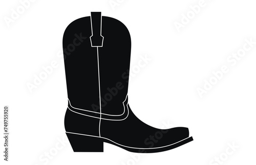 Cowboy boots with ornament. Cowboy western and wild west theme.Cowboy boot Illustration. Cowboy boot heels vector silhouette illustration set.

