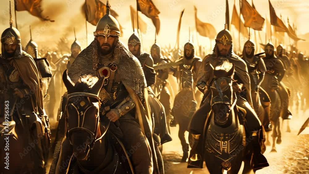 Saladin ibn Ayyub (Salah ad-Din Yusuf ibn Ayyub) riding with his elite army